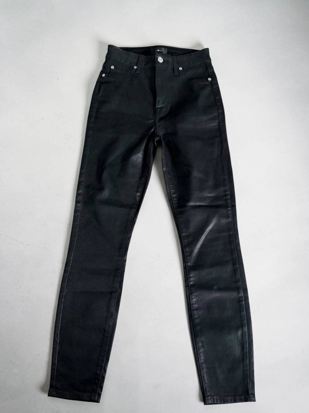 7 FOR ALL MANKIND Black Waxed Skinny Jeans Size 26
